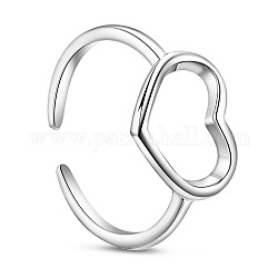 Shegrace – bagues de manchette en argent sterling plaqué rhodium, design simple, 925, anneaux ouverts, avec coeur creux, platine, taille 7, 17mm