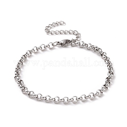 304 bracelet chaîne rolo en acier inoxydable pour homme femme, couleur inoxydable, 7 pouce (17.7 cm), lien: 4x1.5 mm