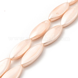 Hebras de perlas de concha electrochapadas, pulido, arroz, naranja, 8x20~21x4~4.5mm, agujero: 0.6 mm, aproximamente 19 pcs / cadena, 15.75 pulgada (40 cm)