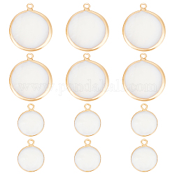 BENECREAT 12Pcs 2 Styles Natural Freshwater Shell Pendants, with Brass Findings, Flat Round Charms, Golden, 16~23x13~20x4~5mm, Hole: 2mm, 6pcs/style