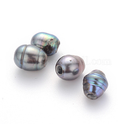 Grade B Natural Cultured Freshwater Pearl Beads, Nice for Mother's Day Earring Making, Oval, Dyed, Dark Slate Gray, 8~9x8~12mm, Hole: 2.5mm