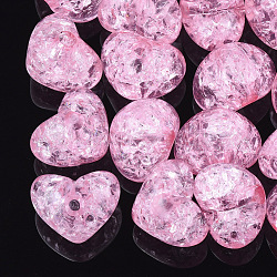 Transparent Knistern Acrylperlen, Hälfte gebohrt Perlen, Herz, neon rosa , 14.5x18x13 mm, Halb Loch: 3.5 mm