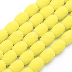 Glass Beads Strands, Frosted, Faceted, Column, Yellow, 12x10mm, Hole: 1mm, about 50pcs/strand, 24.4 inch(62cm)
