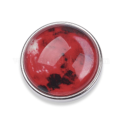 Boutons en laiton, boutons bijoux snap, avec cabochon en verre lumineux, motif de ciel étoilé, plat rond, platine, rouge foncé, 18x10mm, Bouton: 5.5 mm