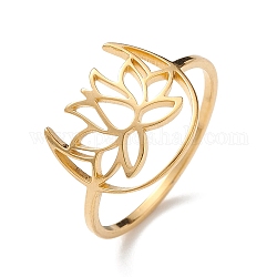 Ausgehöhlter Lotus-304-Edelstahl-Fingerring für Damen, golden, Innendurchmesser: 17 mm