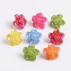 Acrylic Shank Buttons, AB Color Plated, Flower, Mixed Color, about 17mm long, 17mm wide, 4mm thick, hole: 3mm, 1040pcs/500