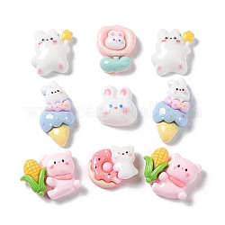 Opaque Resin Cabochons, Ice Cream & Flower & Rabbit, Mixed Shapes, Mixed Color, 18~30.5x15~24.5x7~8mm