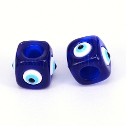 Perles européennes en alliage, cube, yeux maléfiques, pour la fabrication de bijoux, bleu royal, 14.5x14.5x11.5mm, Trou: 6.5mm