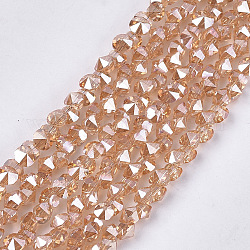 Chapelets de perles en verre électroplaqué, facette, diamant, burlywood, 4~4.5x4x3~3.5mm, Trou: 0.8mm, Environ 100 pcs/chapelet, 11.8 pouce