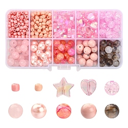 Kit di ricerca per la creazione di gioielli con perline fai da te, tra cui giada imitazione e crepitio e cuore e stella e perle rotonde in acrilico e vetro, perla rosa, 4~10x3~9mm, Foro: 1~2 mm, 713pcs/scatola