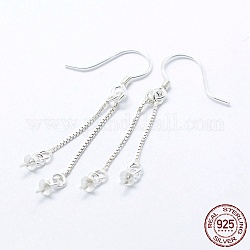 925 plata esterlina fornituras ganchos pendiente, con cadena de caja & & taza perla bail pin, plata, 45x0.8mm, 20 calibre, pin: 0.8 mm, Bandeja: 3 mm