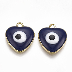 Alloy Pendants, with Enamel, Heart with Evil Eye, Light Gold, Midnight Blue, 18x15.5x5mm, Hole: 2mm
