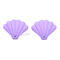 Accessoires de puces d'oreilles en fer peints au spray, avec le trou, fan, support violet, 17x21.5mm, Trou: 1.6mm, pin: 0.7 mm