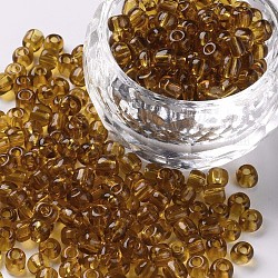 Runde Saatperlen, transparent, Runde, dunkel Goldrute, 6/0, 4 mm, Bohrung: 1.5 mm, ca. 1000 Stk. / 100 g