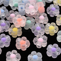 Abalorios de acrílico transparentes, esmerilado, talón en grano, flor, color mezclado, 12x12.5x6mm, agujero: 2.5 mm