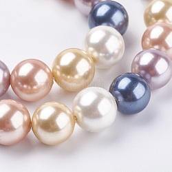 Cuentas de perlas de concha de electrochapa, redondo, color mezclado, 10mm, agujero: 1 mm, aproximamente 40 pcs / cadena, 15.6 pulgada (39.5 cm)