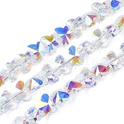 Galvanisieren transparente Glasperlen Stränge, ab Farbe plattiert, facettiert, Schmetterling, klar ab, 8x10x6 mm, Bohrung: 1 mm, ca. 100 Stk. / Strang, 28.35 Zoll (72 cm)