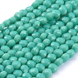 Chapelets de perles en verre, facette, plat rond, turquoise moyen, 6x4mm, Trou: 1.2mm, Environ 98 pcs/chapelet, 22 pouce (53.5 cm)