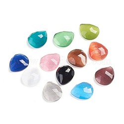 Cat Eye Cabochons, Faceted, Teardrop, Mixed Color, 10.5x9x3~3.5mm