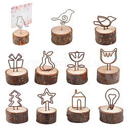 Gorgecraft 10Pcs 10 Style Theaceae Wood Business Cards Display Frame, with Iron Holder, Mixed Shape, Coconut Brown, 1pc/style