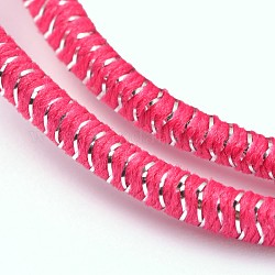 Round Elastic Cord, Made of Rubber, Wrapped by Fibre, Hot Pink, 3mm, about 10m/bundle