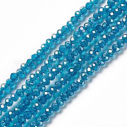 Galvanisieren Glasperlen, ab Farbe plattiert, facettierte Rondelle, Kadettenblau, 3x2 mm, Bohrung: 0.5 mm, ca. 165~170 Stk. / Strang, 16.7 Zoll