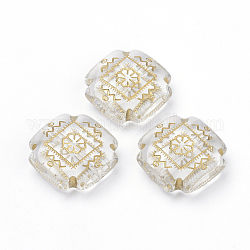Chapado de perlas de acrílico transparente, metal dorado enlaced, cuadrado, Claro, 22x22x8mm, agujero: 2 mm