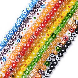 Chapelets de perle de millefiori en verre manuelles, fleur, colorées, 6.4~9x3.2mm, Trou: 1mm, Environ 56 pcs/chapelet, 15.75'' (40 cm)