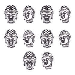 Unicraftale budista 304 cuentas de acero inoxidable, cabeza de Buda, plata antigua, 14x10x10mm, agujero: 1.8 mm, 10 unidades / caja