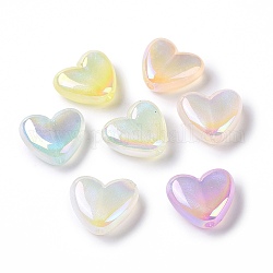 UV Plating Rainbow Iridescent Luminous Acrylic Beads, Glitter Beads, Glow in the Dark, Heart, Mixed Color, 19x21.5x8mm, Hole: 2mm