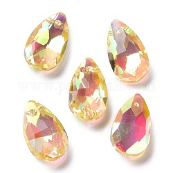 Faceted Teardrop Glass Pendants, Gold, 16x9x5mm, Hole: 1mm