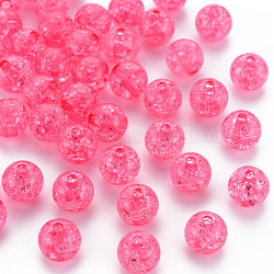 Perles en acrylique transparentes craquelées, ronde, fuchsia, 10x9mm, Trou: 2mm, environ940 pcs / 500 g.