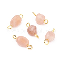 Natural Moonstone Links Connectors, with Golden Iron Findings, Nuggets, 14~18x5~8x4~6mm, Hole: 1.5mm & 2~3mm