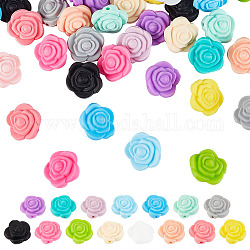 DICOSMETIC 60Pcs Silicone Beads Set 15 Colors Flower Rubber Beads Rose Beads Bracelet Beads for DIY Necklaces Jewellry Making, Hole: 2mm