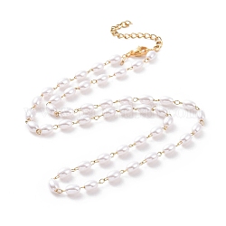 Placage sous vide 304 colliers de perles en acier inoxydable, avec perles ovales imitation perles en plastique, or, 17.68 pouce (44.9 cm)