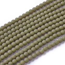 Brins de perles de verre opaque givré, ronde, olive, 2.5~3mm, Trou: 0.7mm, Environ 150 pcs/chapelet, 15.35 pouce (39 cm)