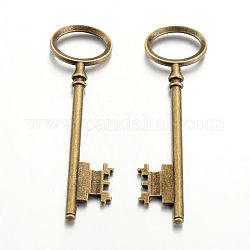 Tibetan Style Alloy Skeleton Key Large Pendants, Lead Free & Cadmium Free, Antique Bronze, 80x23x3mm, Hole: 12x18mm