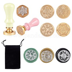 CRASPIRE DIY Stamp Making Kits, Including Brass Wax Seal Stamp Head, Pear Wood Handle, Rectangle Velvet Pouches, Golden, Brass Wax Seal Stamp Head: 4pcs