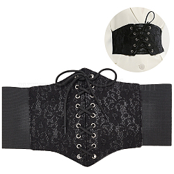 Wadorn 1pc ceintures corset élastiques larges en cuir pu, Ceinture nouée à lacets pour femmes et filles, noir, 27 pouce (68.5 cm)