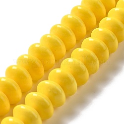 Perline di porcellana perlati a mano, rotondo e piatto, giallo, 12x7mm, Foro: 1.6 mm, circa 45pcs/filo, 12.40'' (31.5 cm)