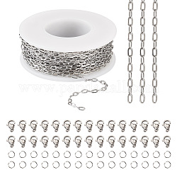 Pandahall DIY Chain Bracelet Necklace Making Kit, Including 304 Stainless Steel 
Paperclip Chains & Jump Rings & Clasps, Stainless Steel Color, Chain: 4x2x0.5mm, 10M/bag