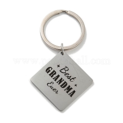 Cadeau de fête des mères 201 mot en acier inoxydable, porte-clés meilleure grand-mère, avec les principaux anneaux de fer, losange, 72.50mm