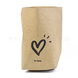 Washable Kraft Paper Bags, without Handles, for Multifunction Home Storage Bag, with Heart Pattern, Tan, 23x23.5x1.5cm