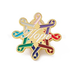 Pin de esmalte de estrella de cinta de conciencia, broche de latón dorado palabra esperanza para ropa de mochila, colorido, 34.5x36x2mm, pin: 1.2 mm.