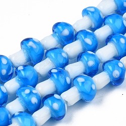 Pilz handgefertigten Glasperlen Stränge, Verdeck blau, 12.5~14x10~11 mm, Bohrung: 1.2~1.5 mm, ca. 24~25 Stk. / Strang, 12.20 Zoll ~ 12.99 Zoll (31 cm ~ 33 cm)