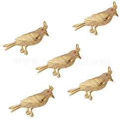 5Pcs Eco-Friendly Brass Micro Pave Cubic Zirconia Pendant, with Jump Rings, Long-Lasting Plated, Bird, Real 18K Gold Plated, 36x15x4.5mm, Hole: 3.4mm