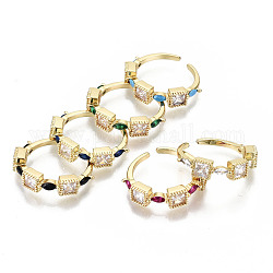 Micro ottone spianare anelli gemelli zirconi, anelli aperti, vero placcato oro 18k, nichel libero, quadrato, colore misto, diametro interno: 17mm