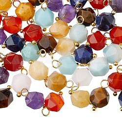 HOBBIESAY 60Pcs Chakra Theme Natural Mixed Stone Charms, with Golden Tone Brass Loops, Faceted Round, 13.5x7.5mm, Hole: 2.5mm
