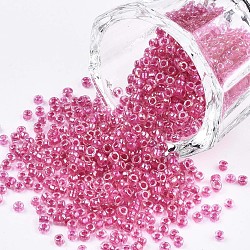 12/0 Perlas de semillas de vidrio, dentro de los colores, agujero redondo, redondo, colores transparentes arco iris, rojo violeta medio, 12/0, 2~2.5x1.5~2mm, agujero: 0.8 mm, aproximamente 30000 unidades / bolsa