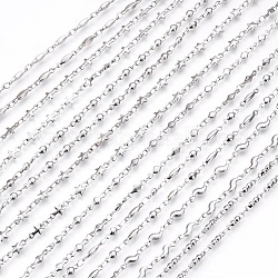 304 Edelstahl-Gliederketten Halsketten, mit Karabiner verschlüsse, Mischformen, Edelstahl Farbe, 17.3~17.9 Zoll (44~45.5 cm)